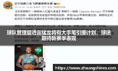 球队管理层透露猛龙将有大手笔引援计划，球迷期待新赛季表现