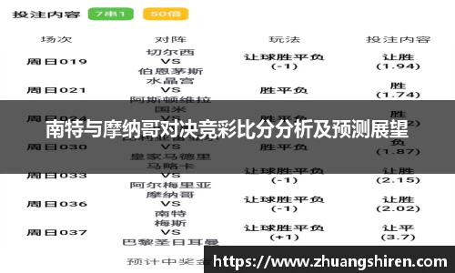 南特与摩纳哥对决竞彩比分分析及预测展望
